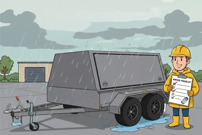 Winter-Proof Tradesman Trailer Checklist - Cartoon Image Winter-Proof Tradesman Trailer Checklist - Cartoon Image